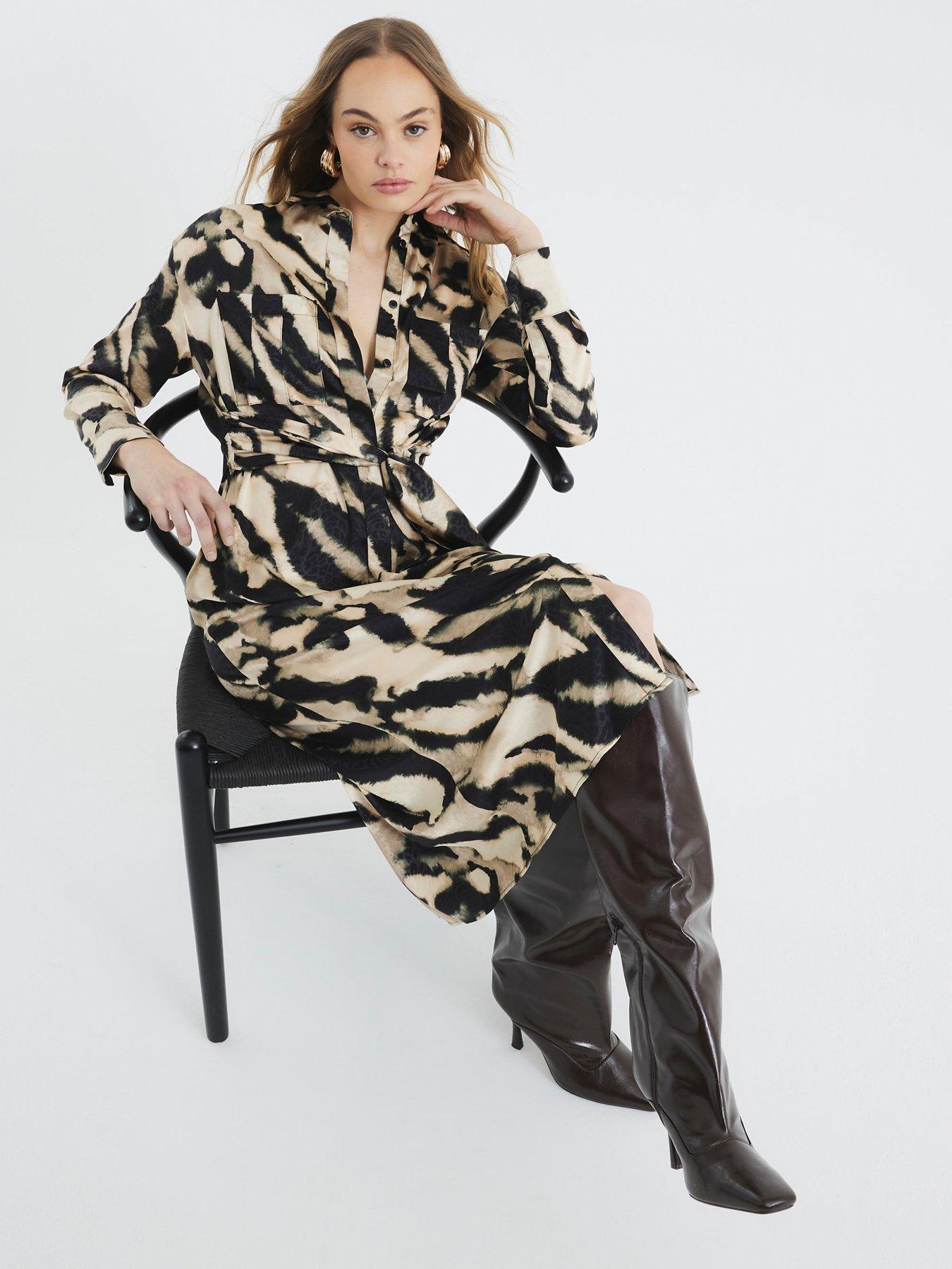 RIVER ISLAND SUKIENKA MIDI KOSZULOWA Z WIĄZANIEM 