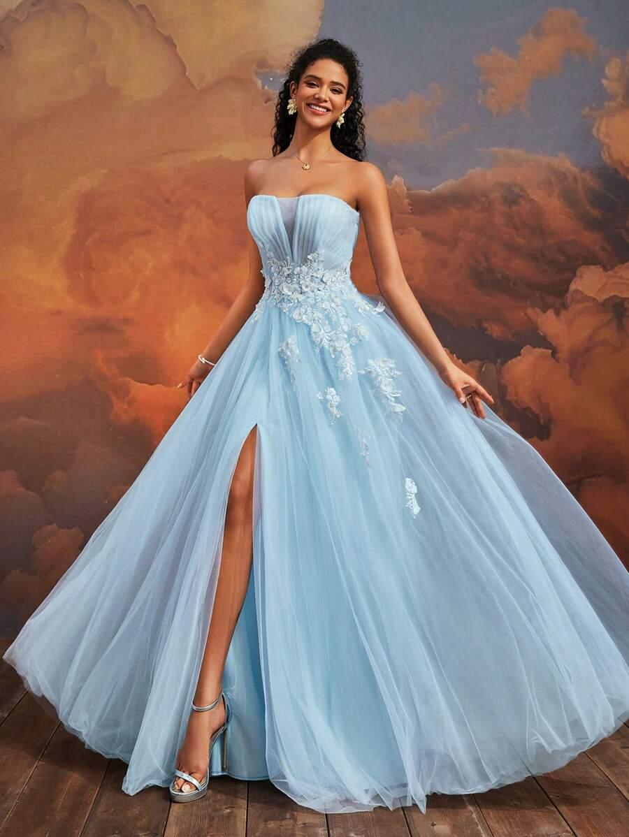 niebieska maxi sukienka tiul
