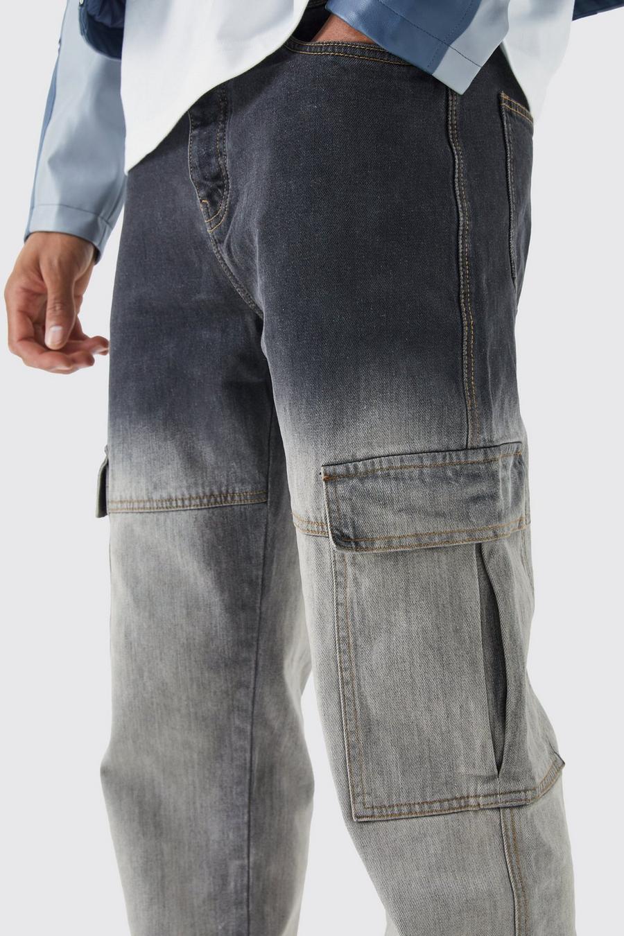 proste spodnie jeansy ombre przetarcia bojówki