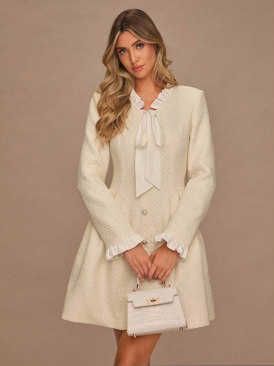 ELEGANCKA KOKTAJLOWA SUKIENKA MINI Z KOKARDĄ 