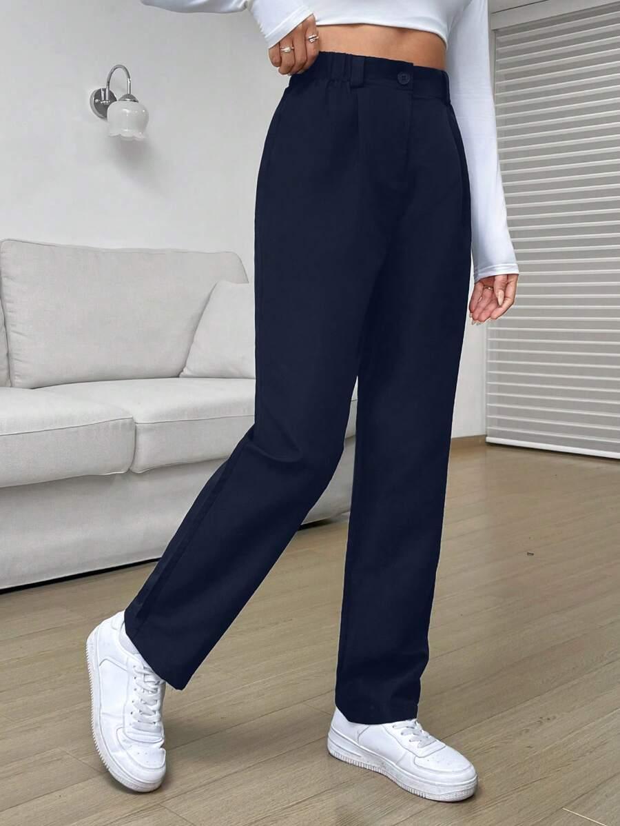 GRANATOWE ELEGANCKIE SPODNIE