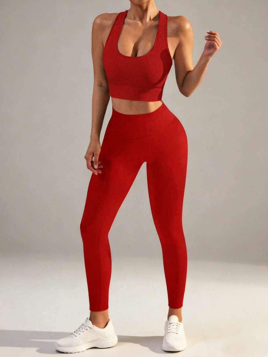 czerwony sportowy crop top