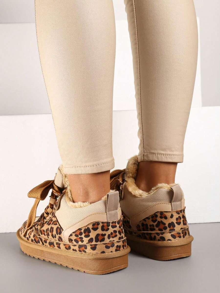 brązowe sznurowane śniegowce animal print