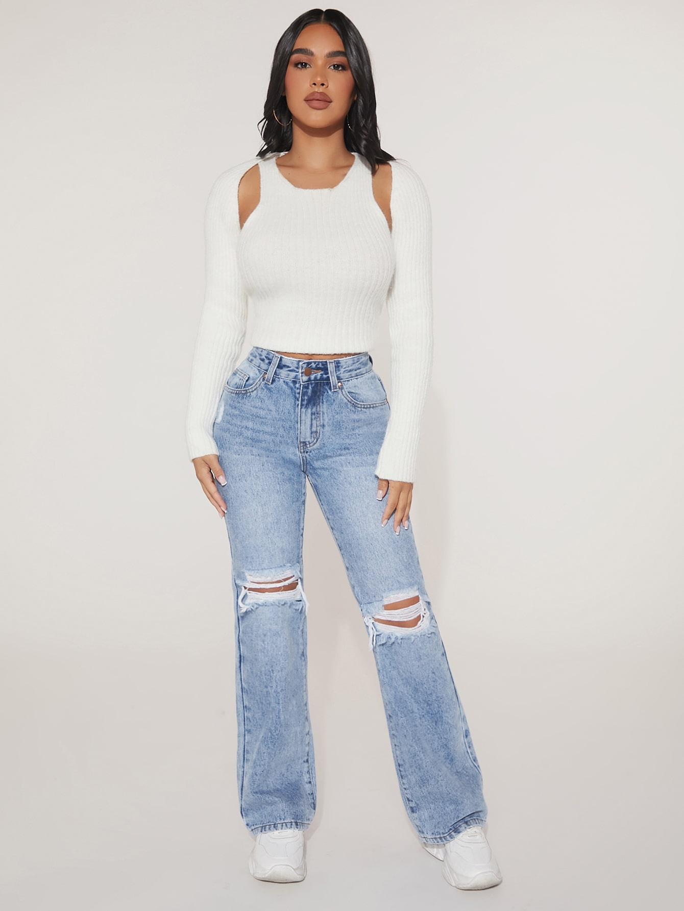 niebieskie spodnie jeans przetarcia