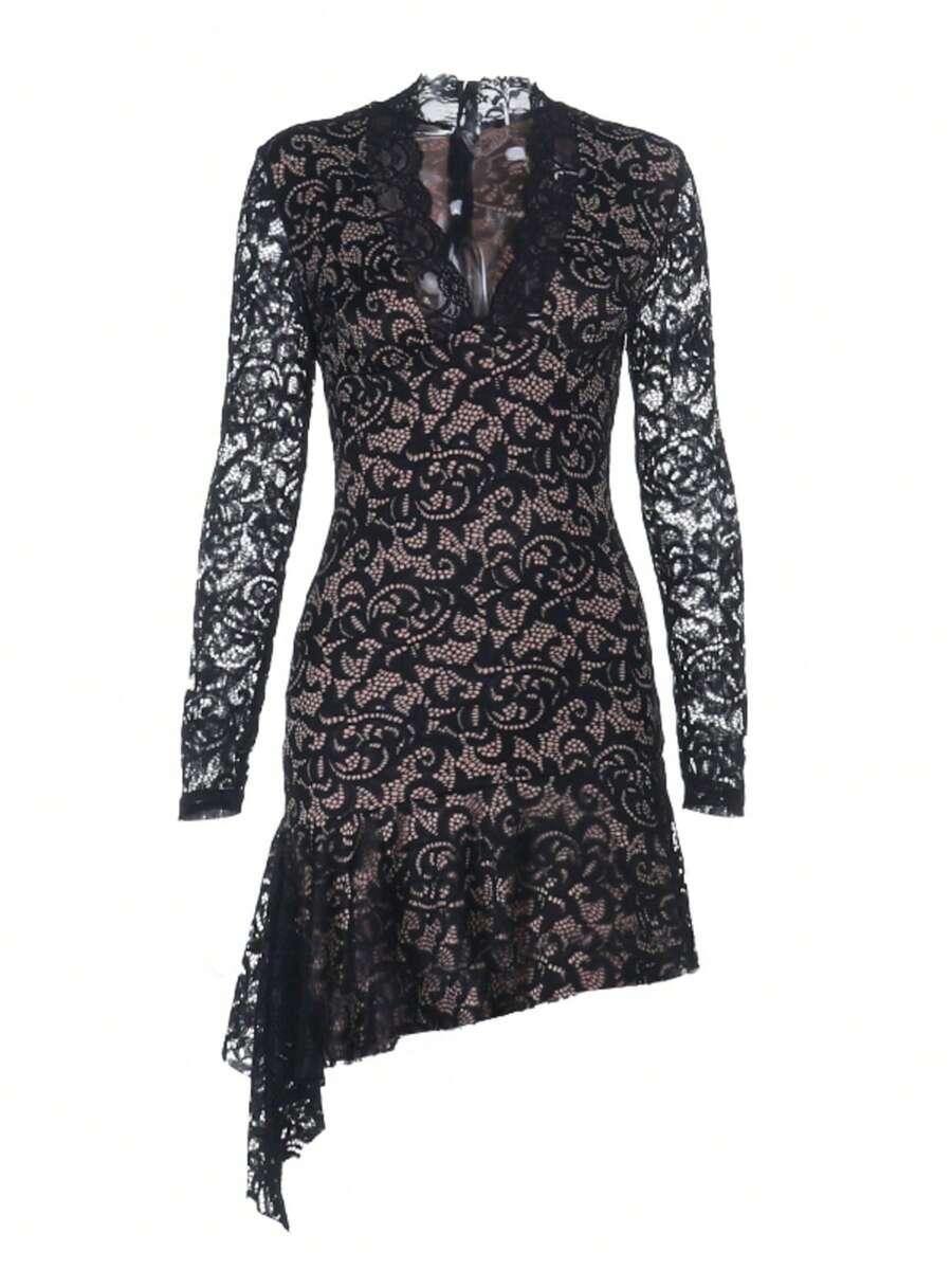 koronkowa mini sukienka v neck 