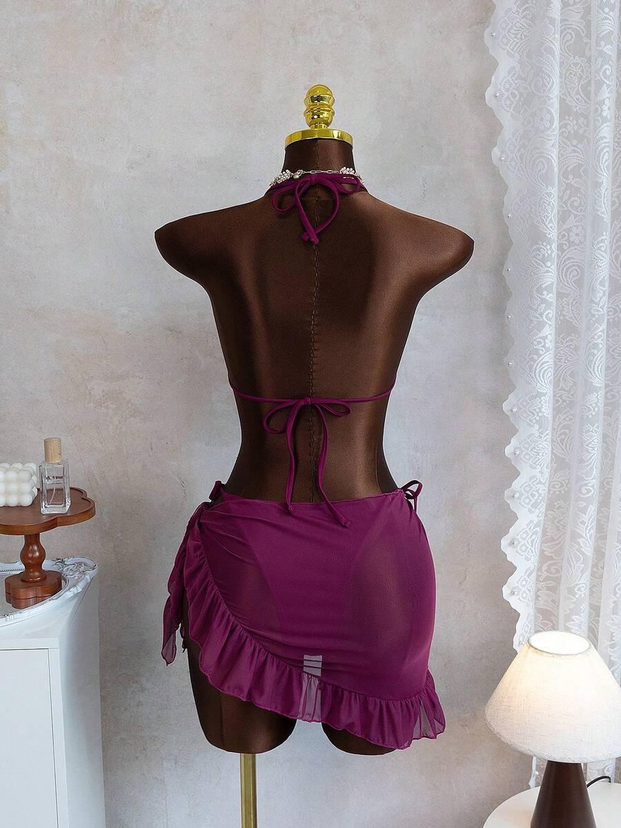 TRZYCZĘŚCIOWY KOMPLET BIKINI KWIAT 3D
