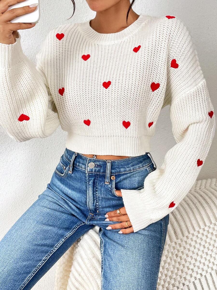 DZIANINOWY SWETER WZÓR SERCA