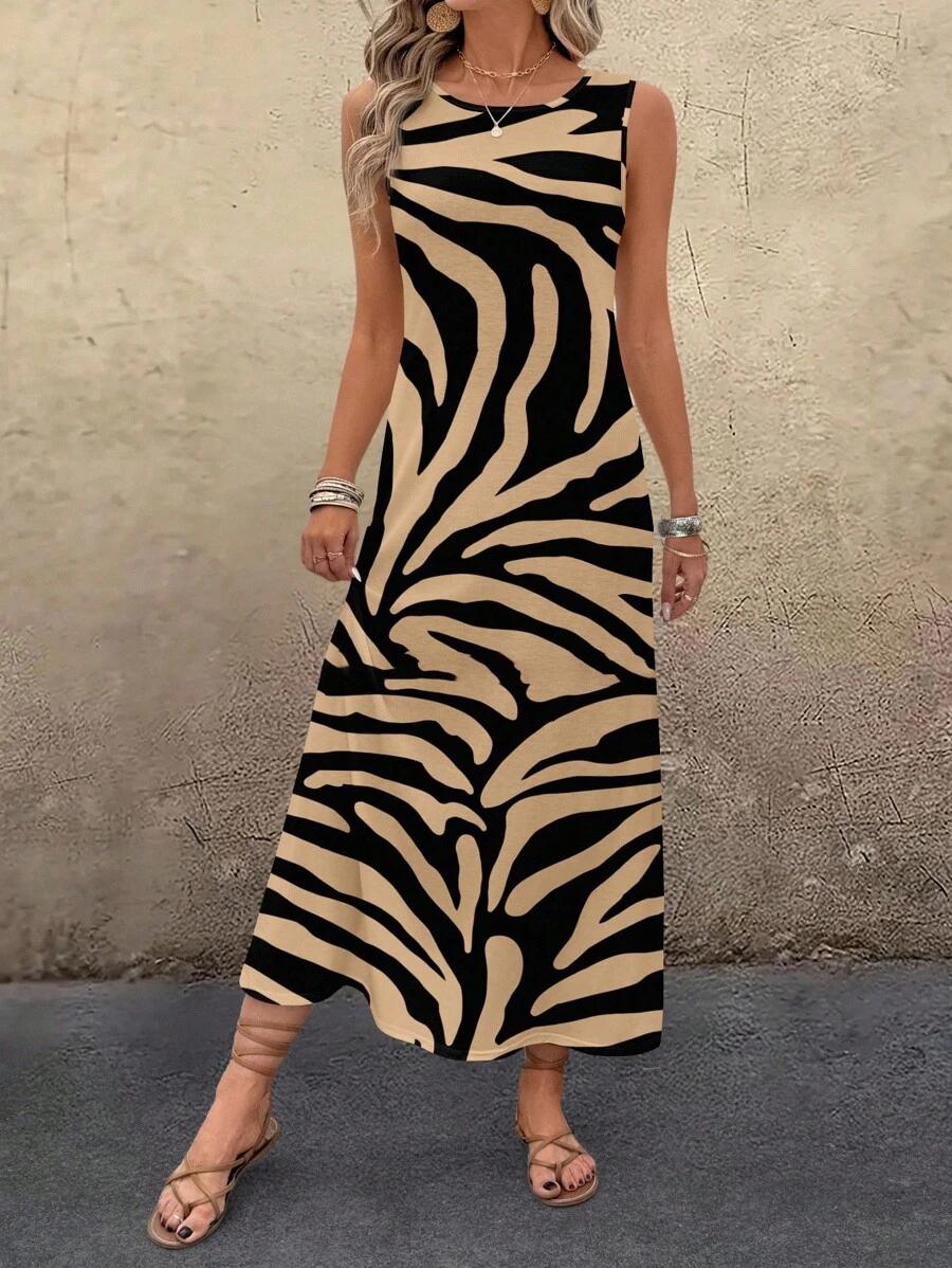 MAXI SUKIENKA ANIMAL PRINT V-NECK