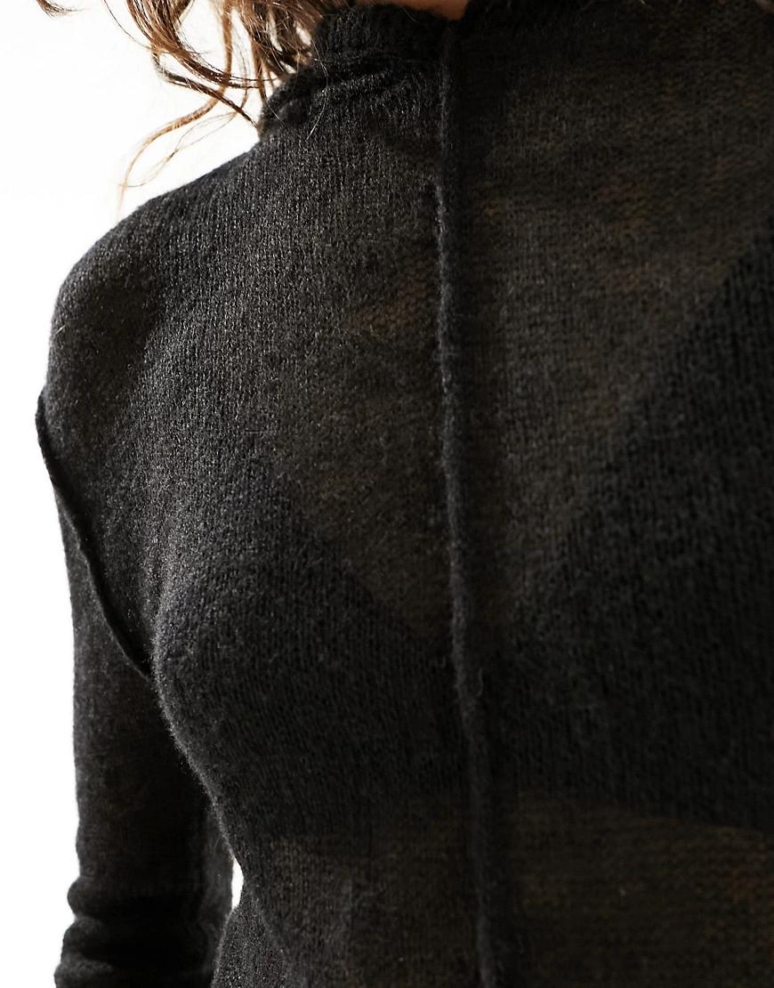 czarny sweter z kapturem długi rękaw wełna