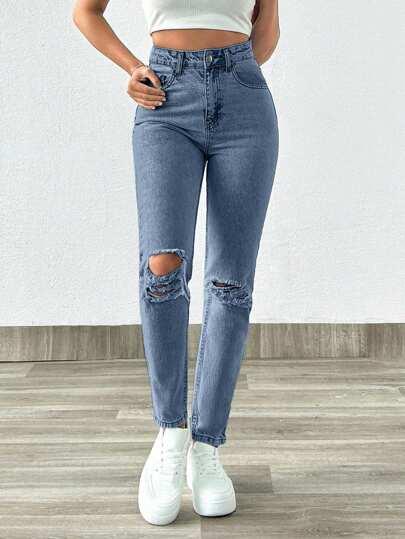 niebieskie jeansy rurki