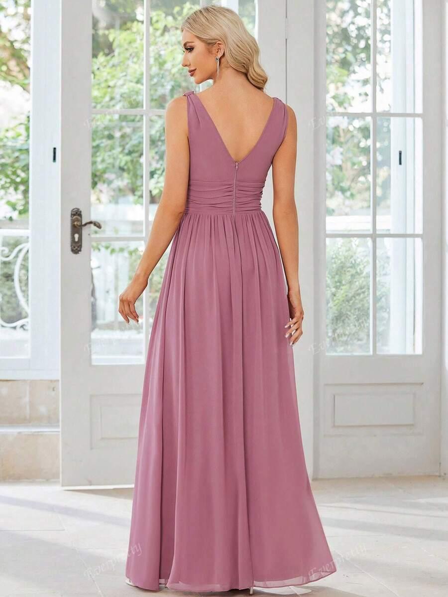 MAXI RÓŻOWA SUKIENKA V NECK