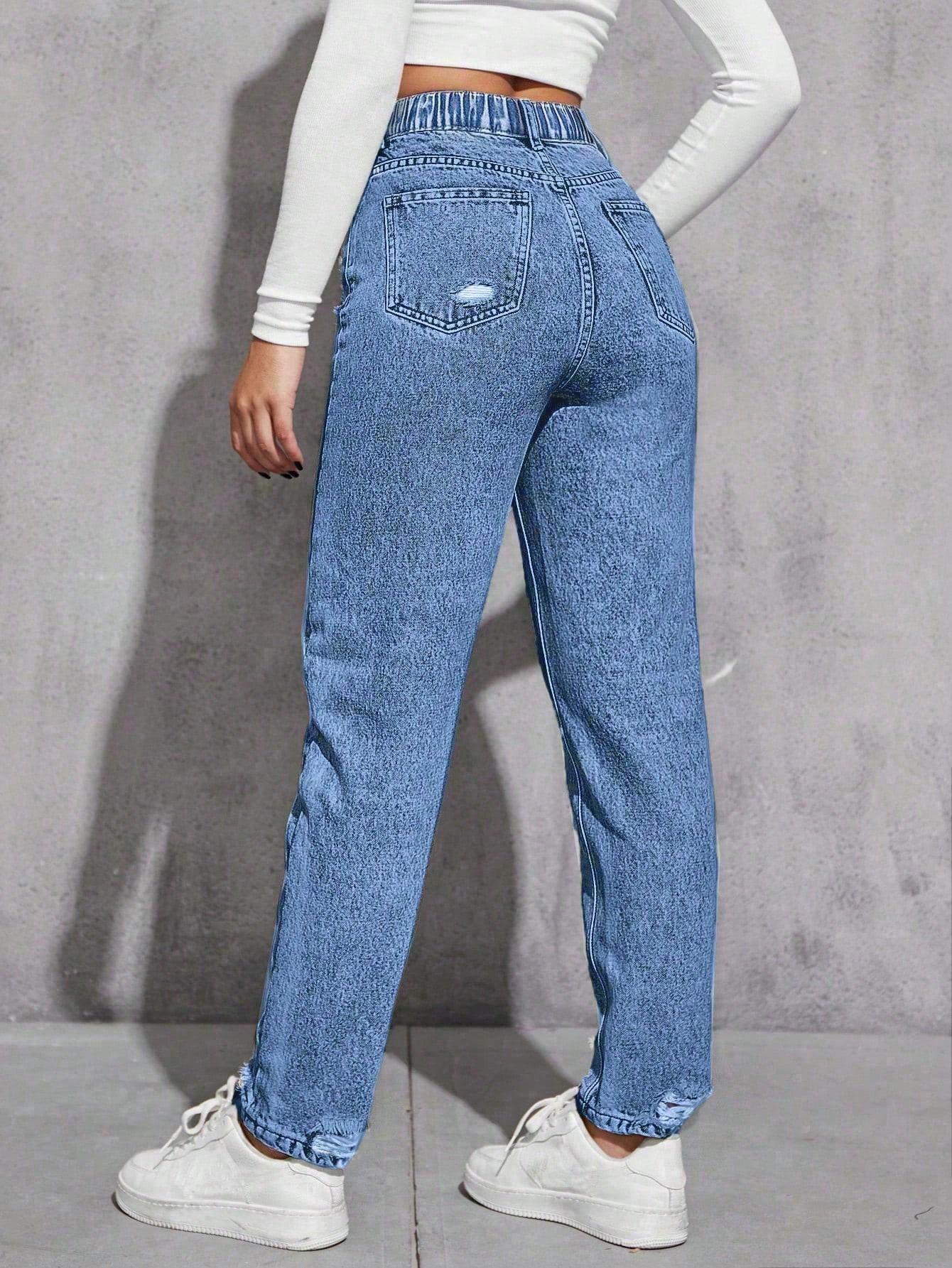 NIEBIESKIE SPODNIE JEANS PRZETARCIA 