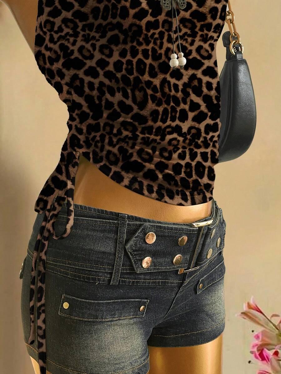 top tuba marszczenie animal print 