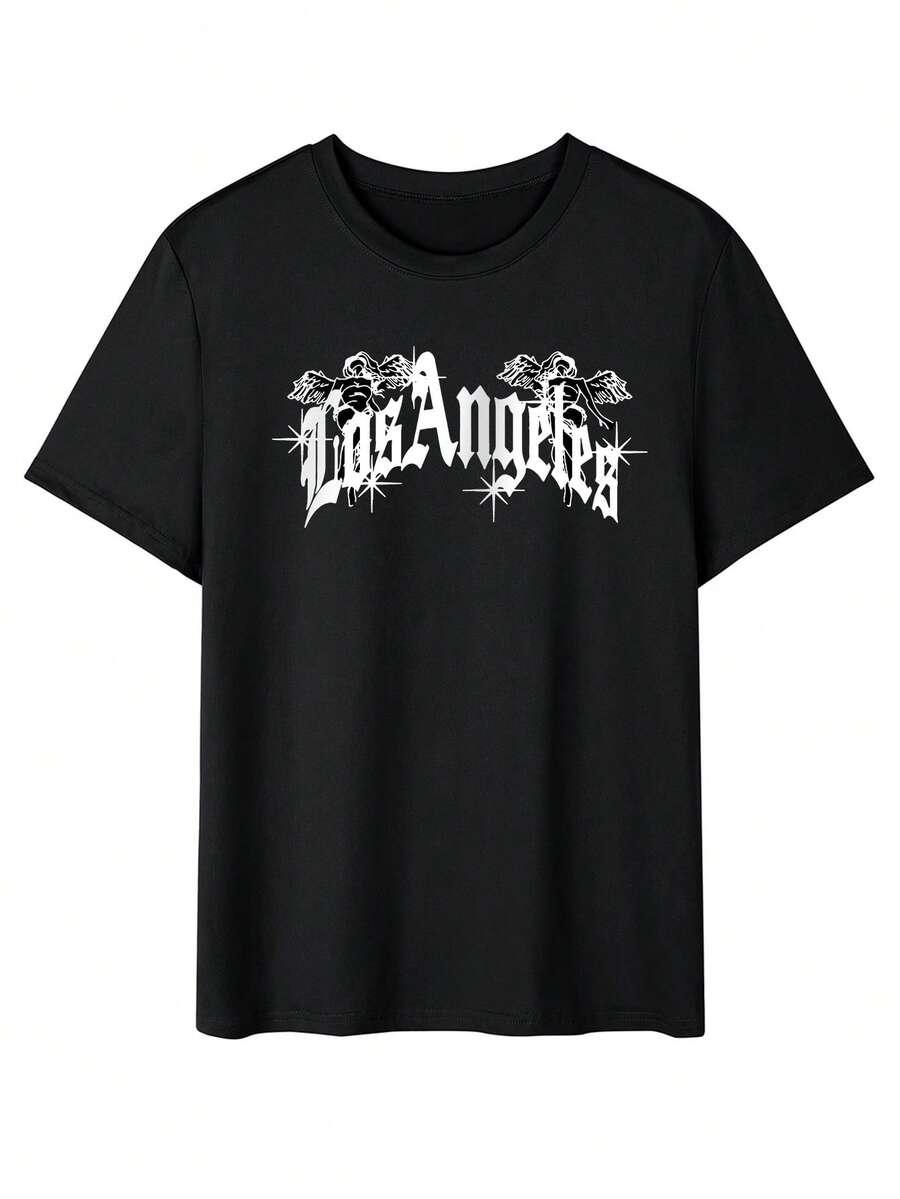 czarny t-shirt nadruk los angeles