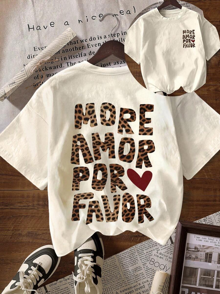 BEŻOWY T-SHIRT NADRUK