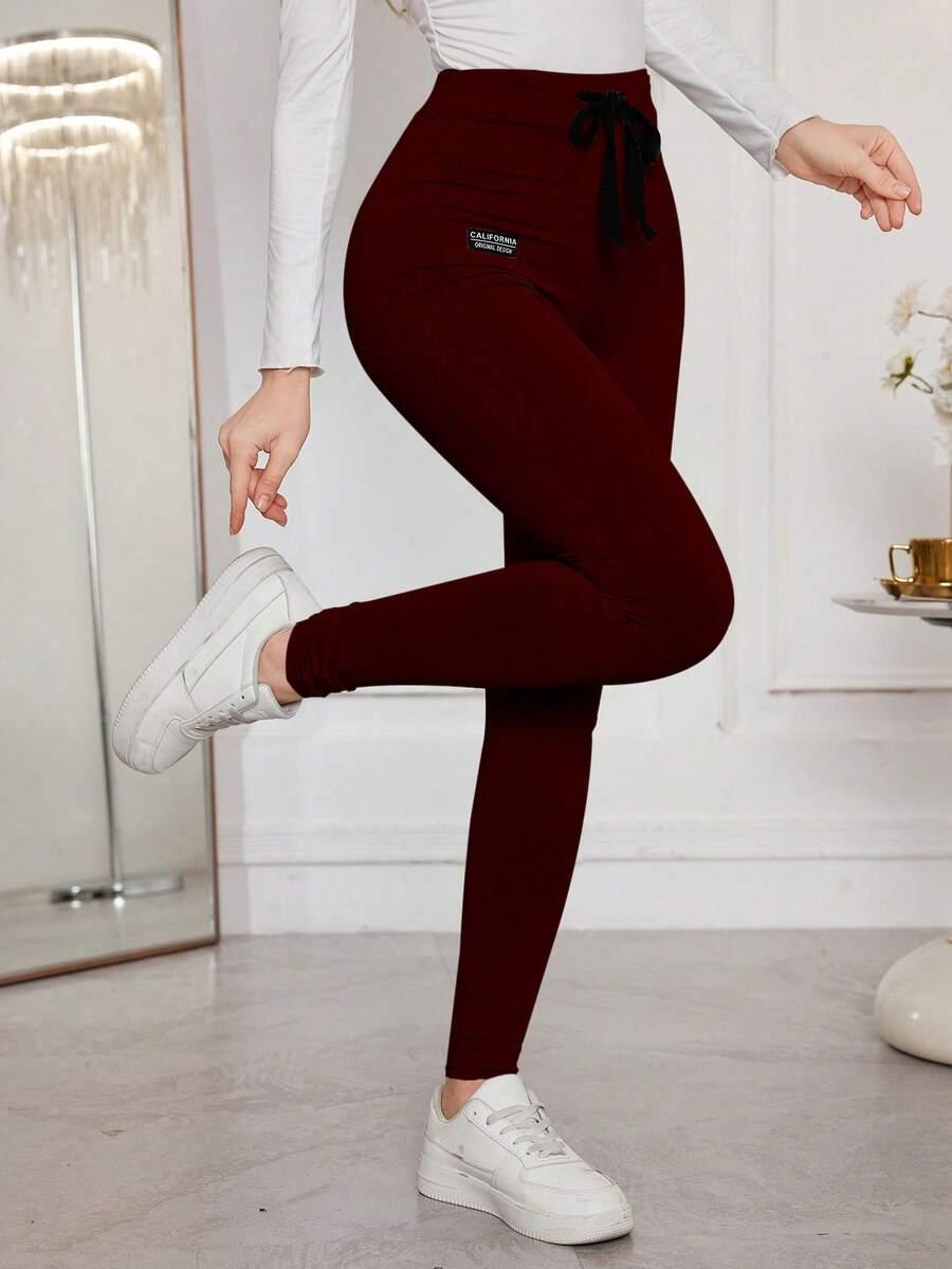 bordowe legginsy wysoki stan