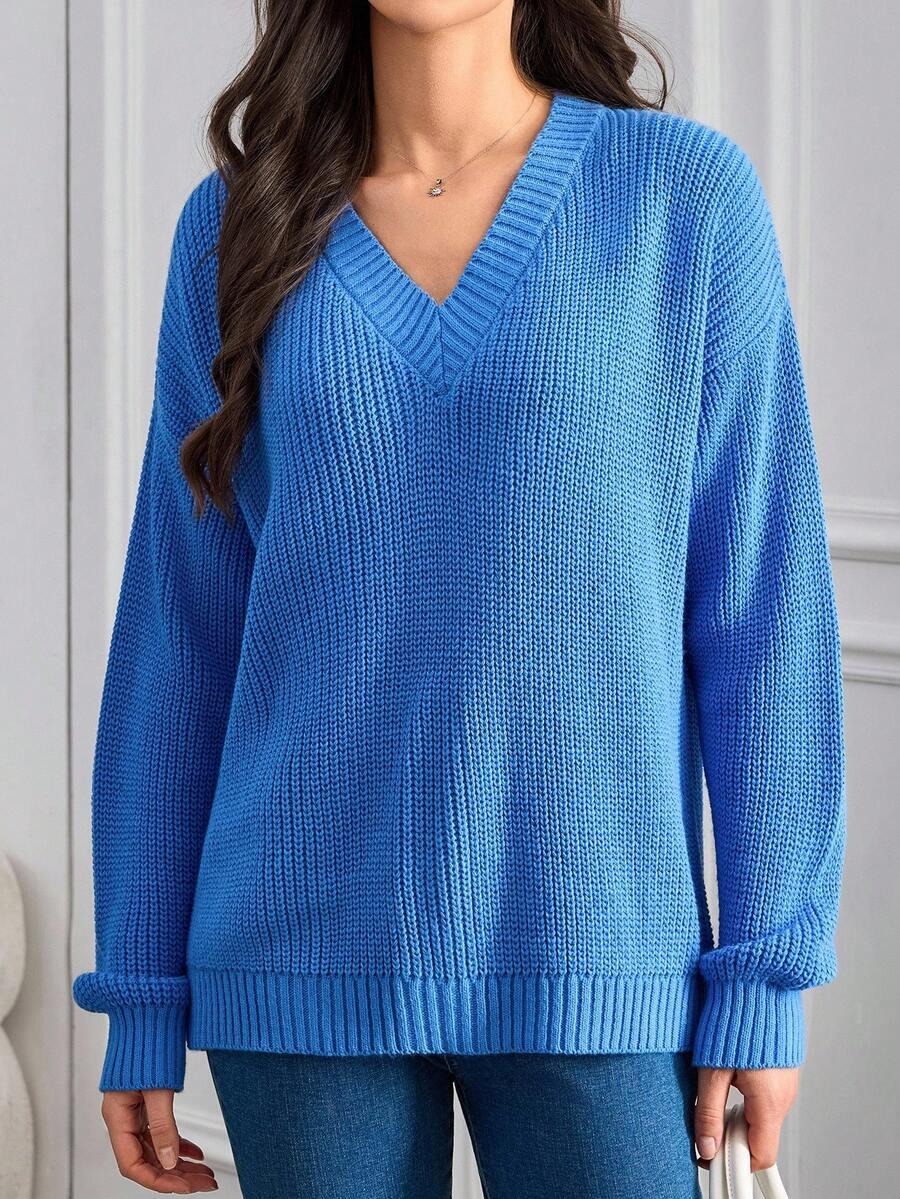 niebieski sweter v-neck