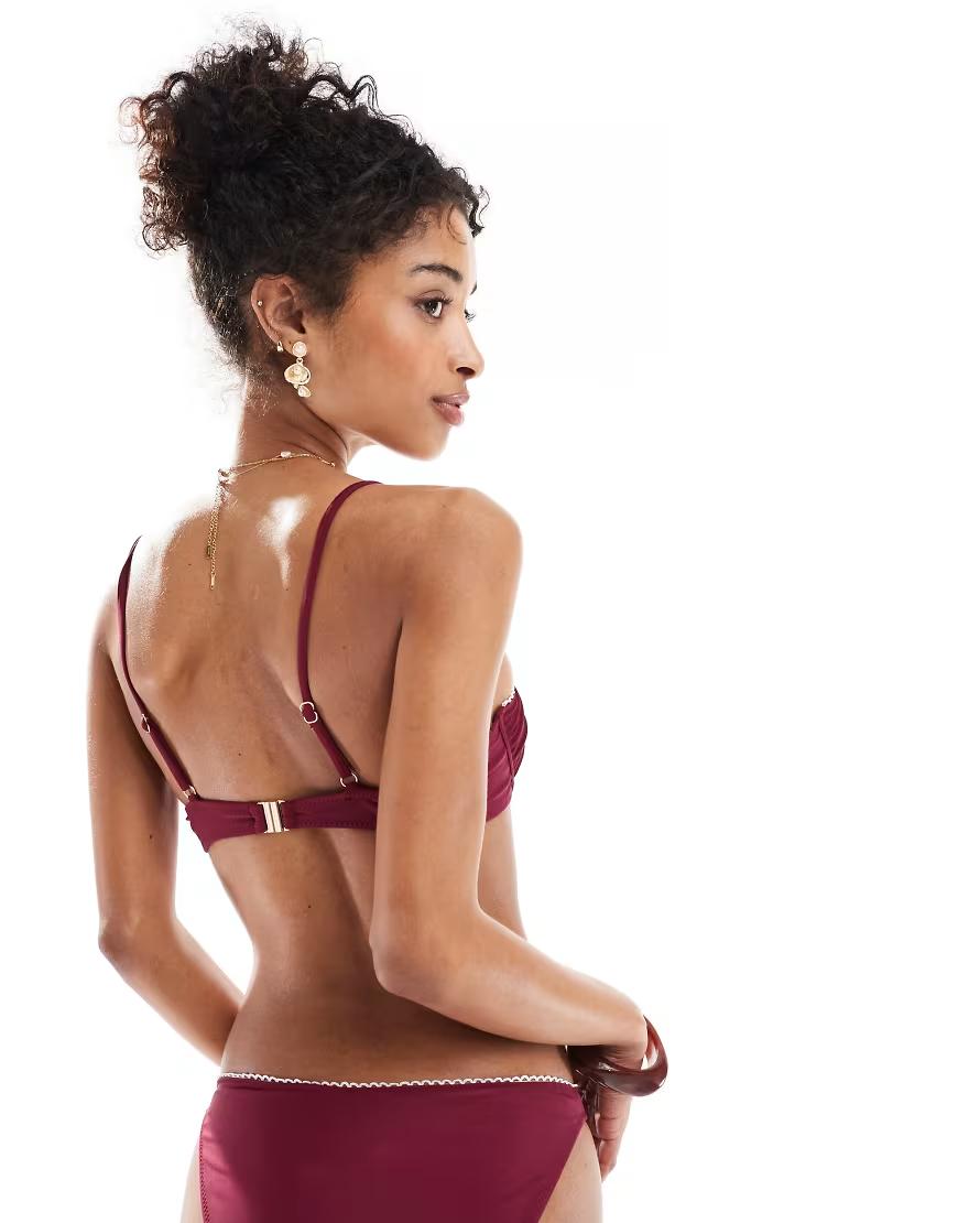 bordowa góra od bikini kokarda 
