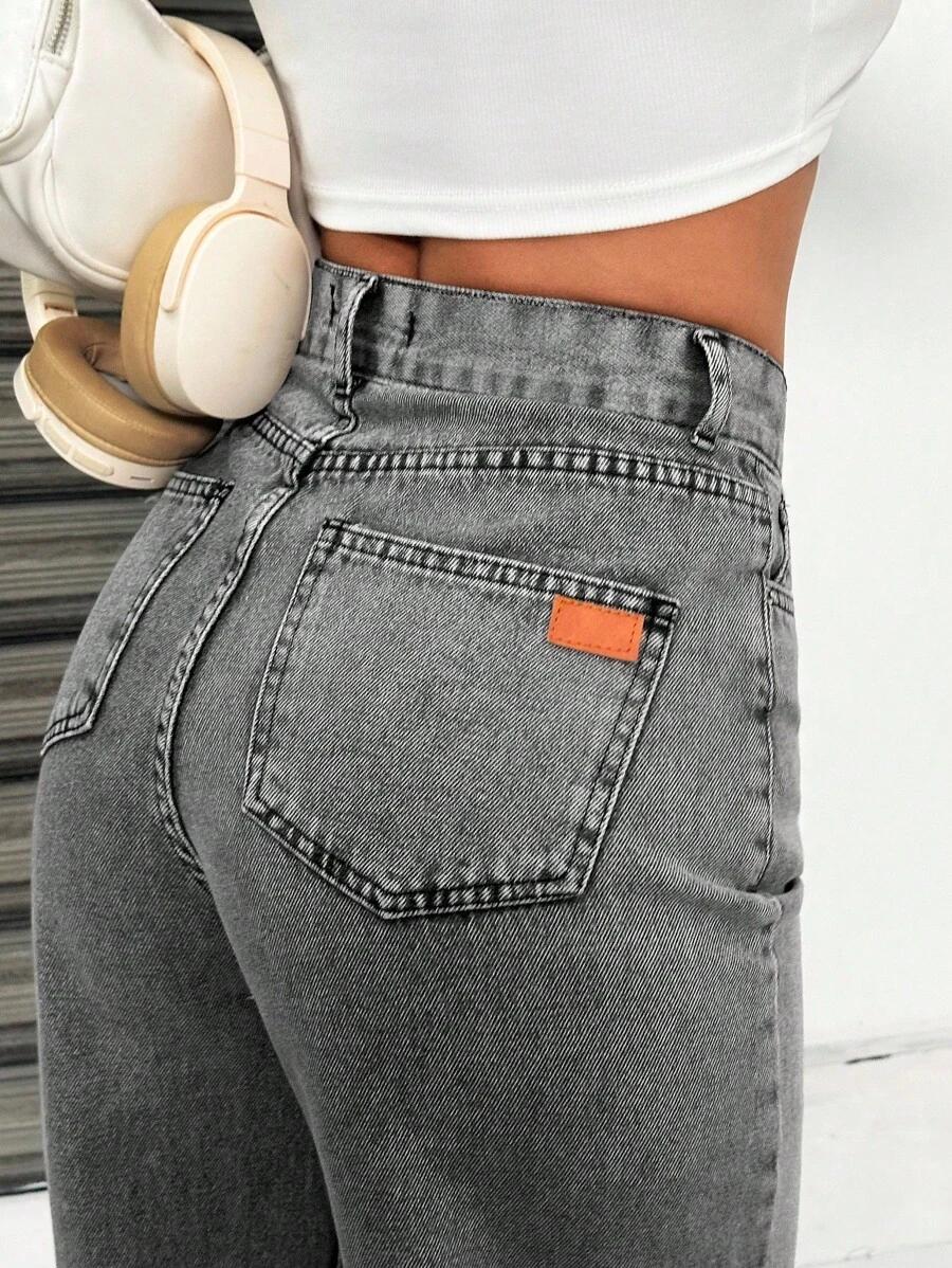 szare spodnie jeans wysoki stan 