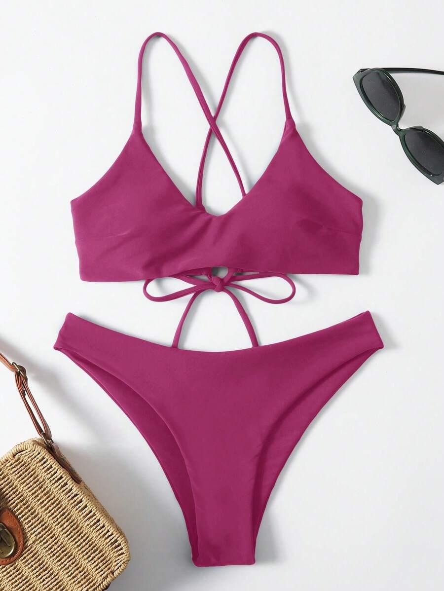 śliwkowy DWUCZĘŚCIOWY STRÓJ KĄPIELOWY