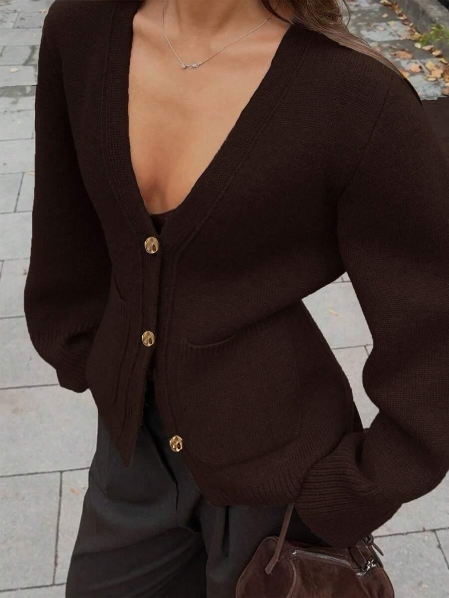 brązowy sweter guziki