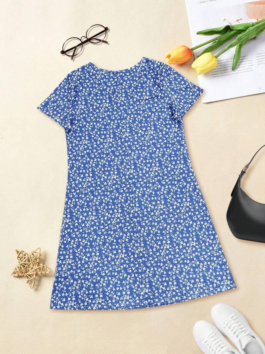 MINI SUKIENKA WZÓR KWIATY v neck