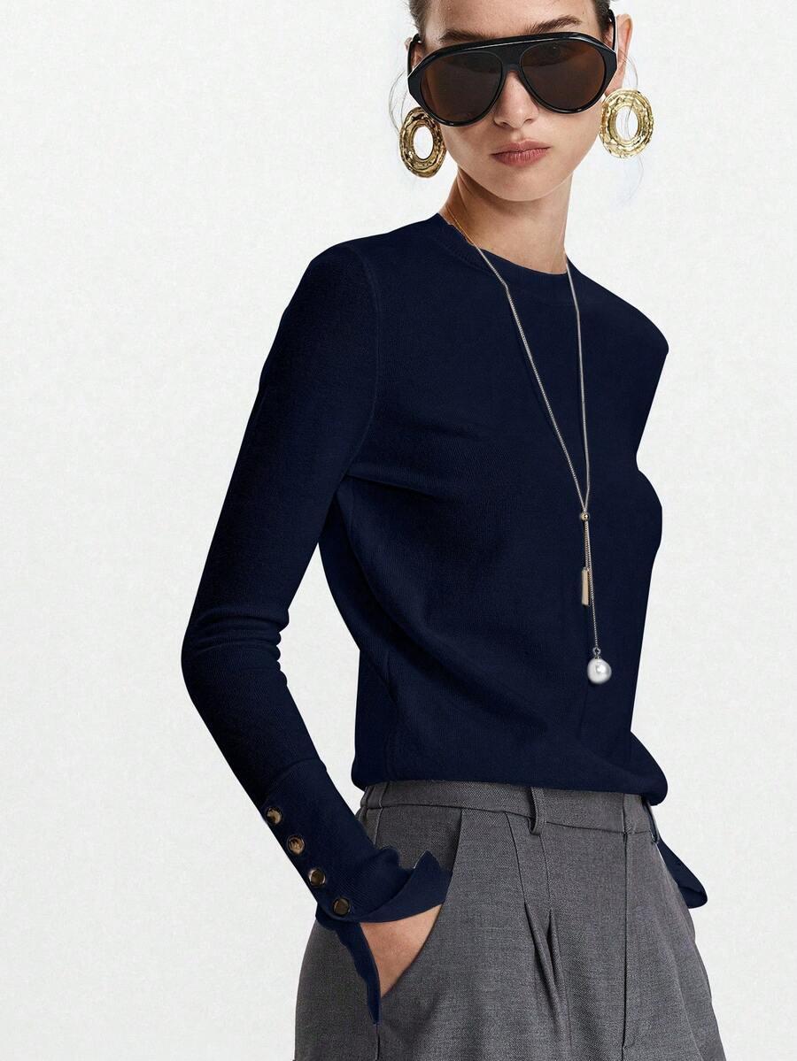 GRANATOWY SWETER GUZIKI