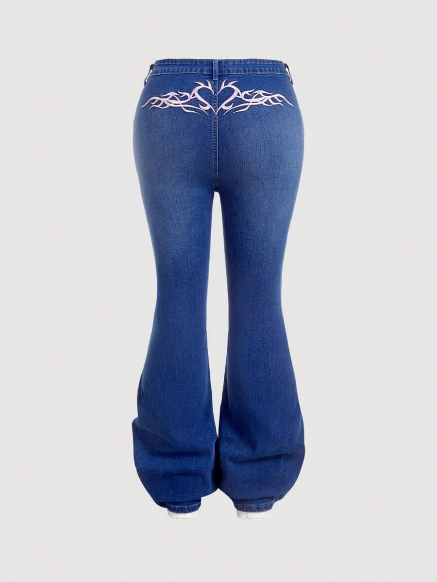 spodnie dzwony jeans haft