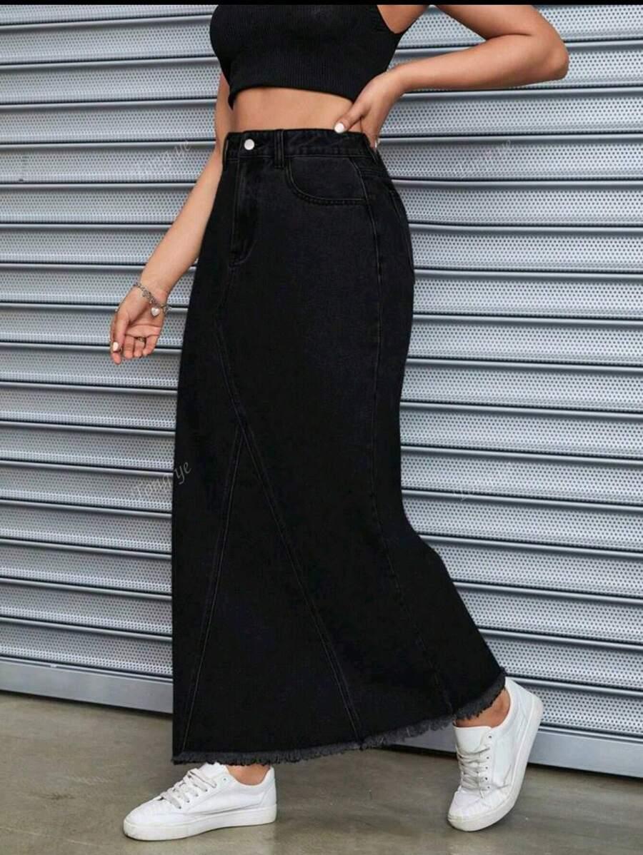 CZARNA MAXI SPÓDNICA JEANS
