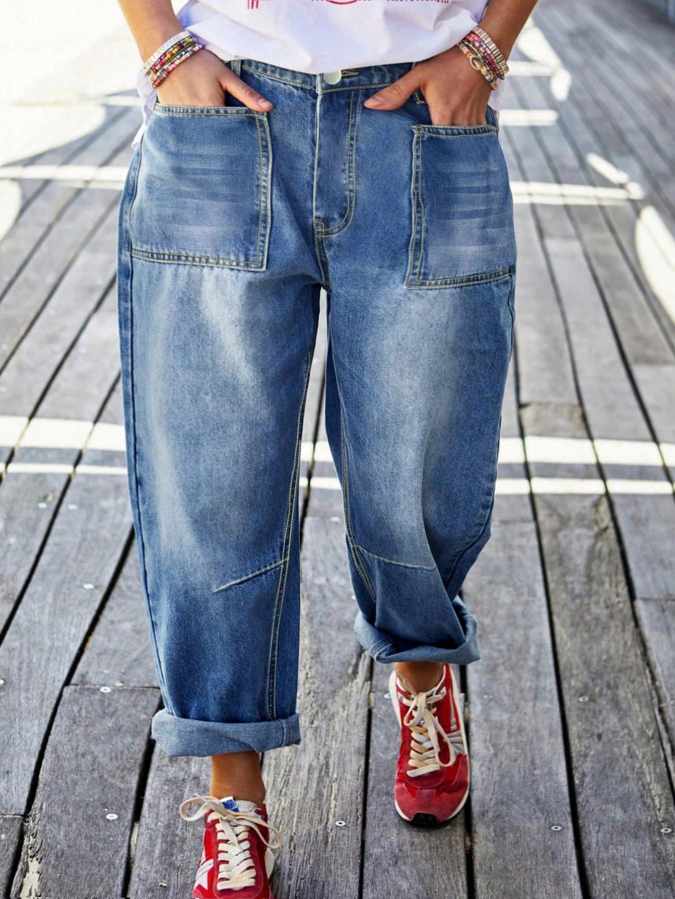 niebieskie jeansy kieszenie 