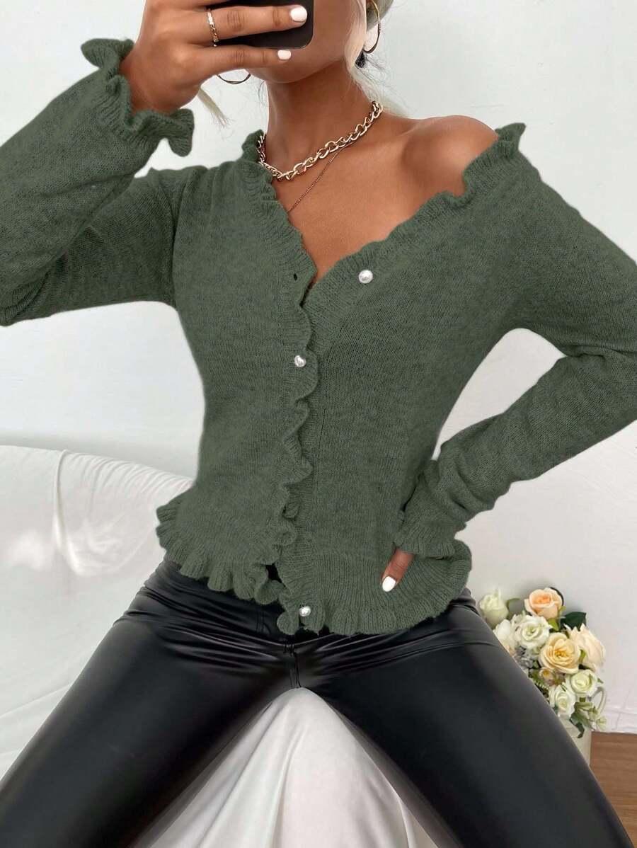 ZIELONY DZIANINOWY SWETER 