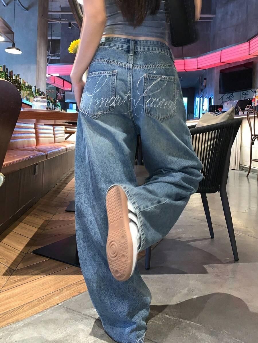 szerokie spodnie jeans zdobienie