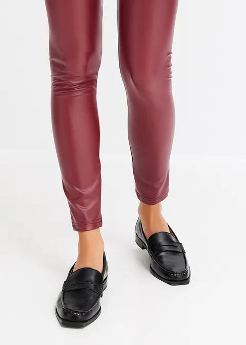 bordowe legginsy imitacja skóry