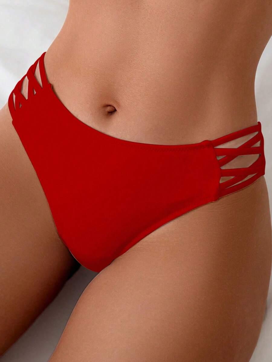 CZERWONY DÓŁ OD BIKINI WYCIĘCIA 