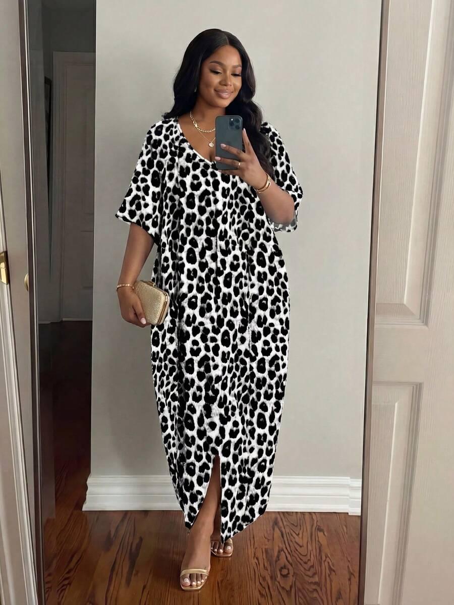 MAXI SUKIENKA V-NECK animal print