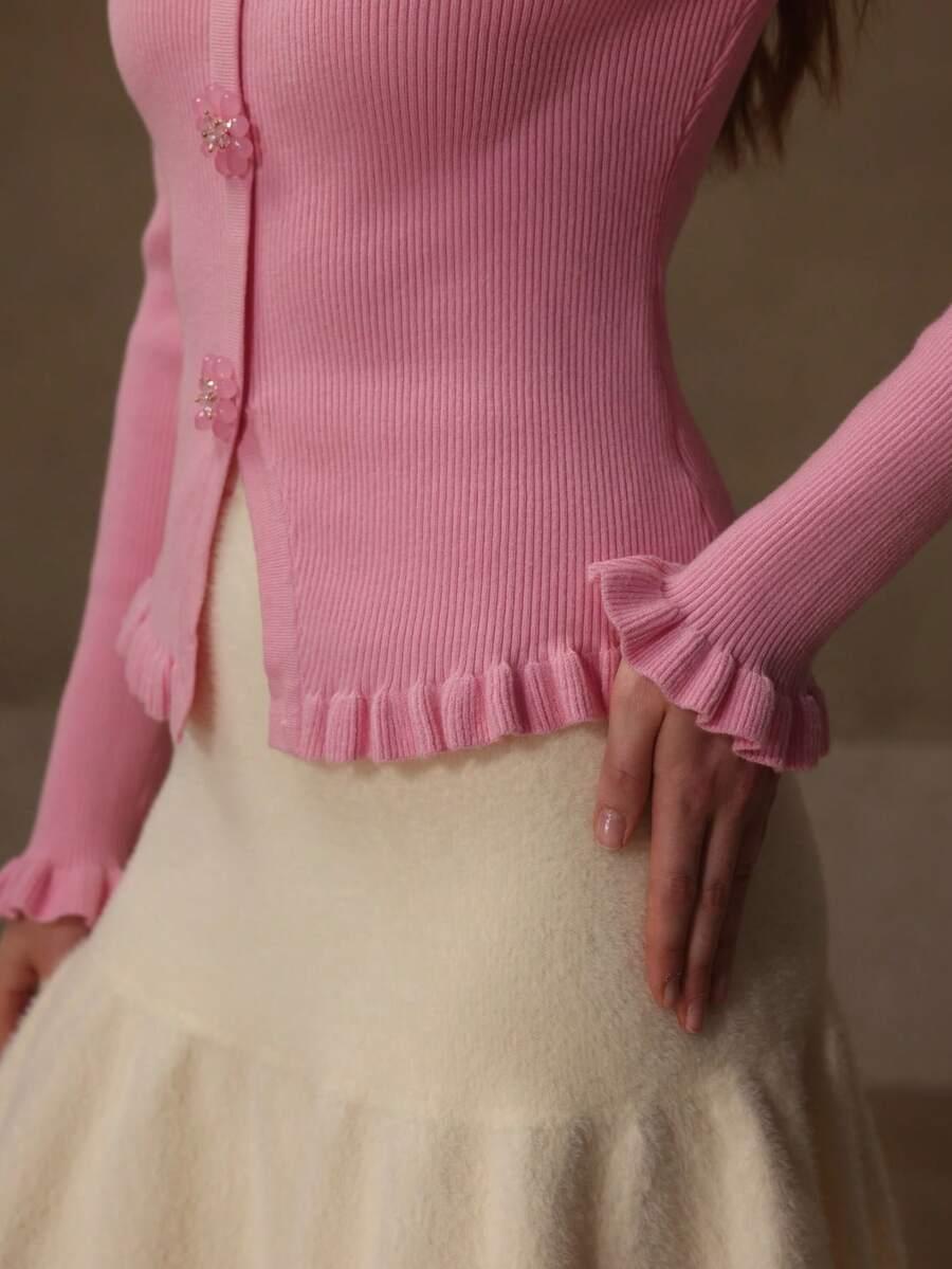 RÓŻOWY SWETER GUZIKI