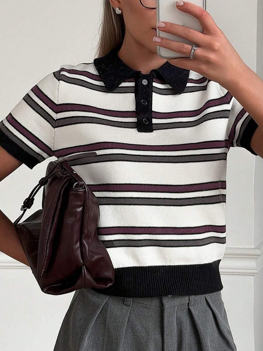 sweter w paski kołnierzyk