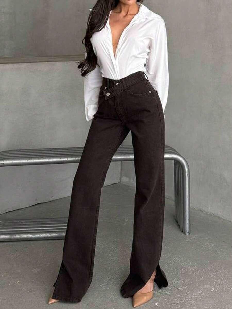 BRĄZOWE SPODNIE JEANS