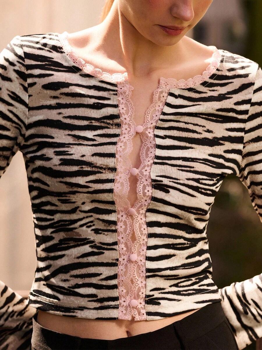 bluzka koronka animal print