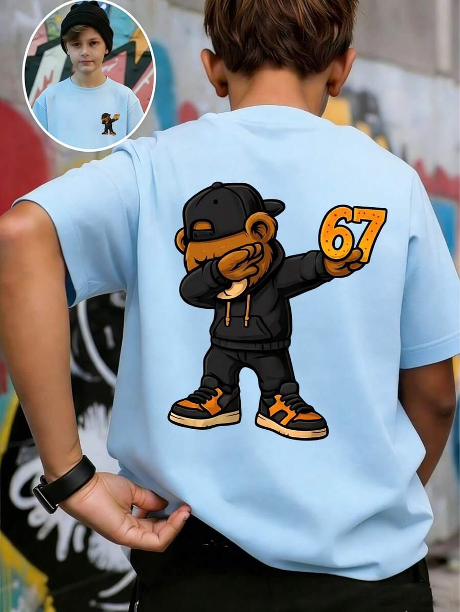 niebieski t-shirt nadruk