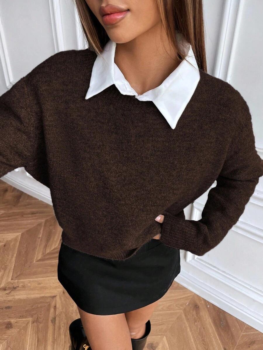 brązowy sweter długi rękaw
