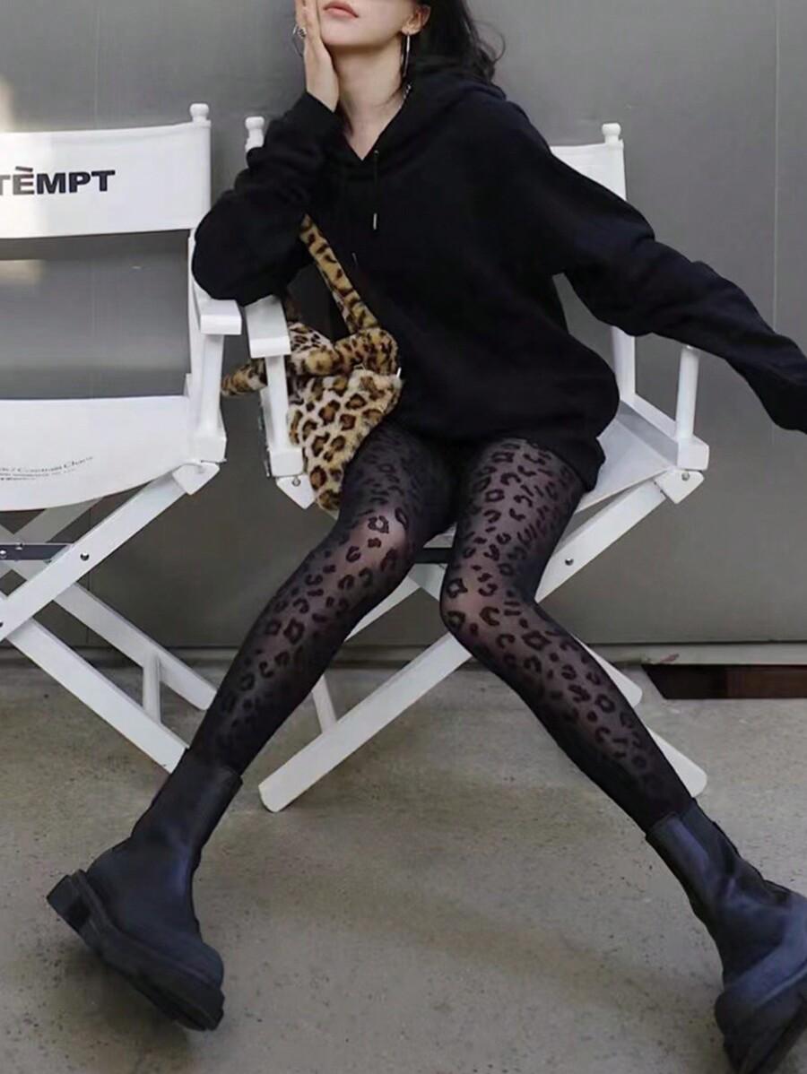 CZARNE RAJSTOPY ANIMAL PRINT