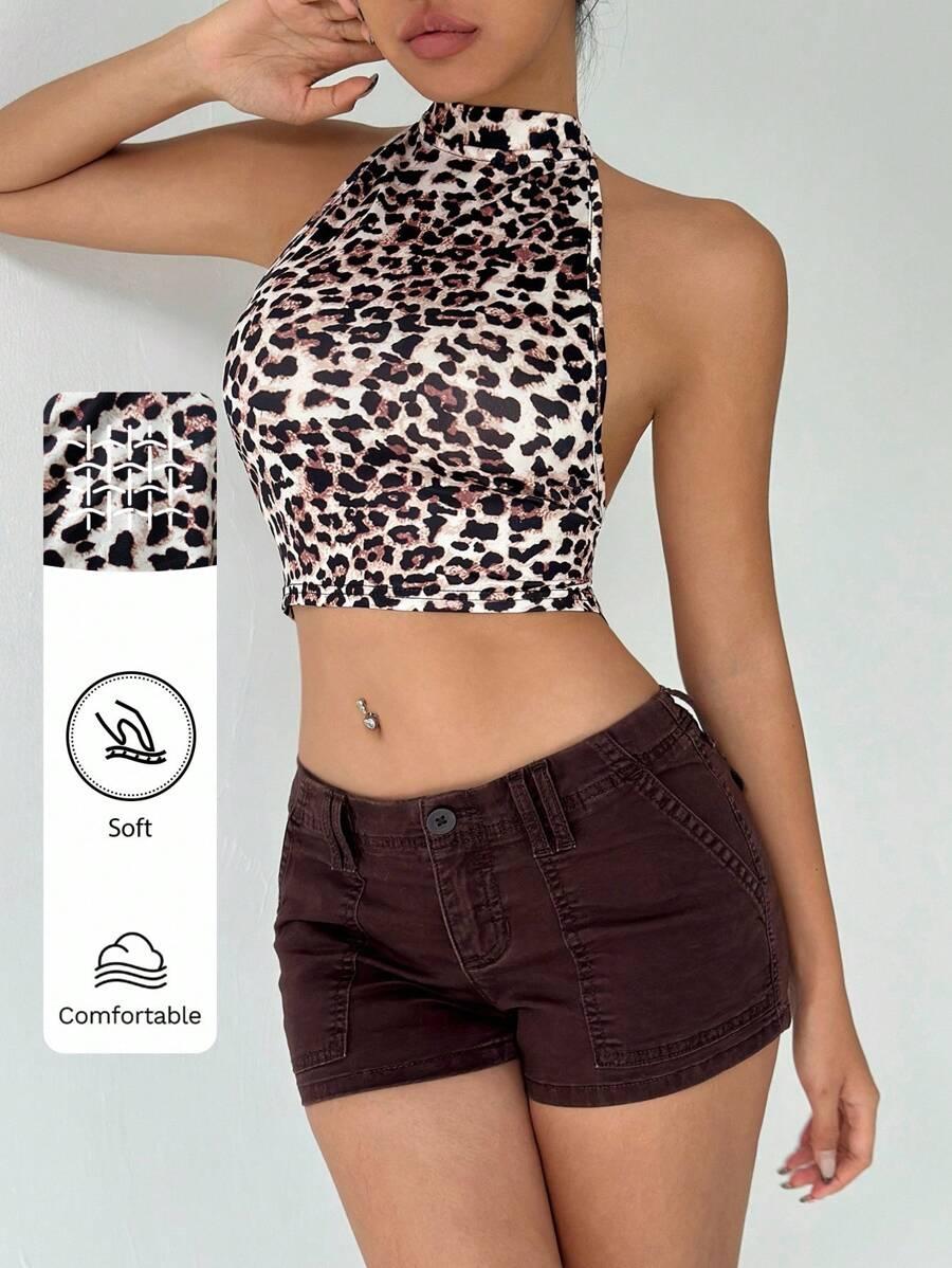 wiązany top animal print 
