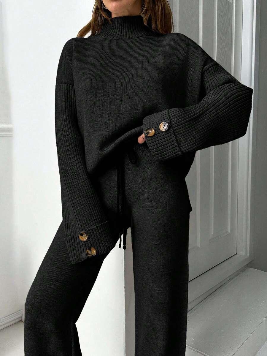 DZIANINOWY KOMPLET SWETER SPODNIE