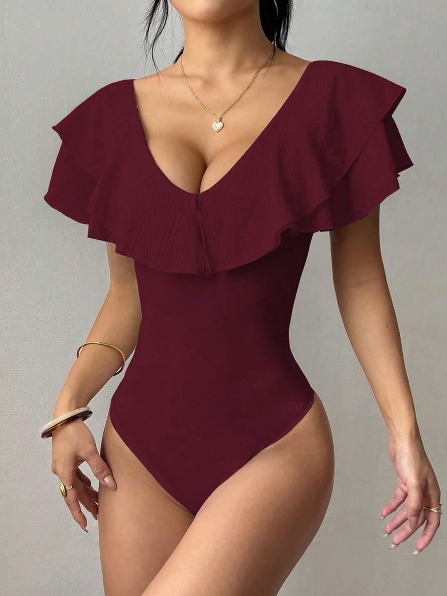 burgundowe body falbana