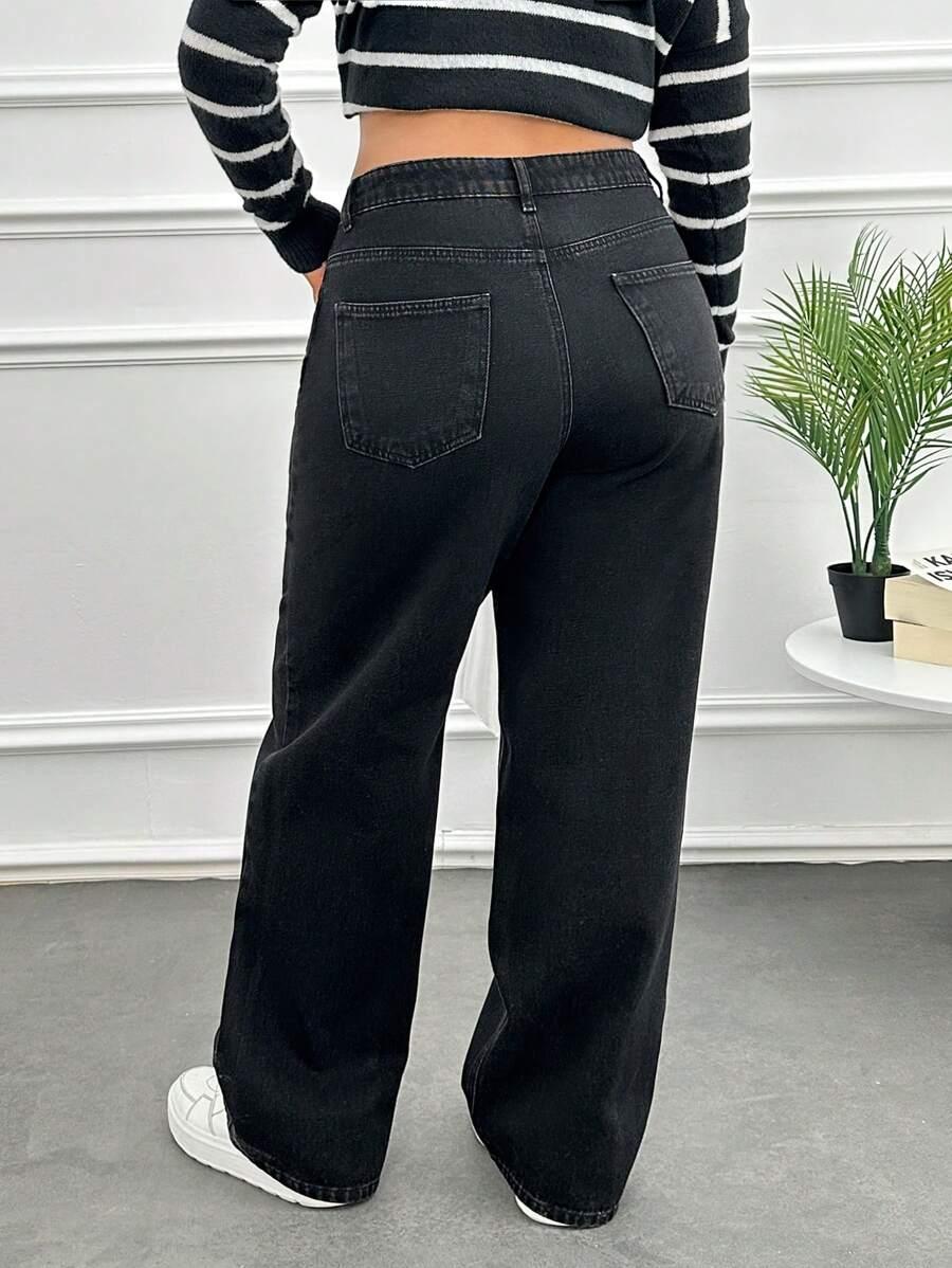 CZARNE SPODNIE JEANS PROSTA NOGAWKA
