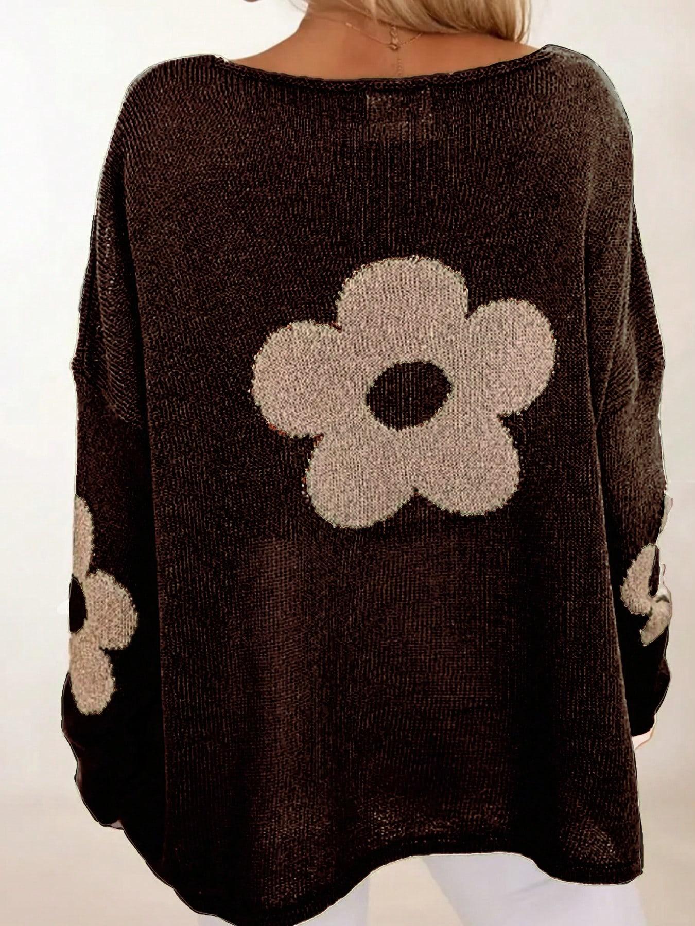 BRĄZOWY SWETER KWIATY