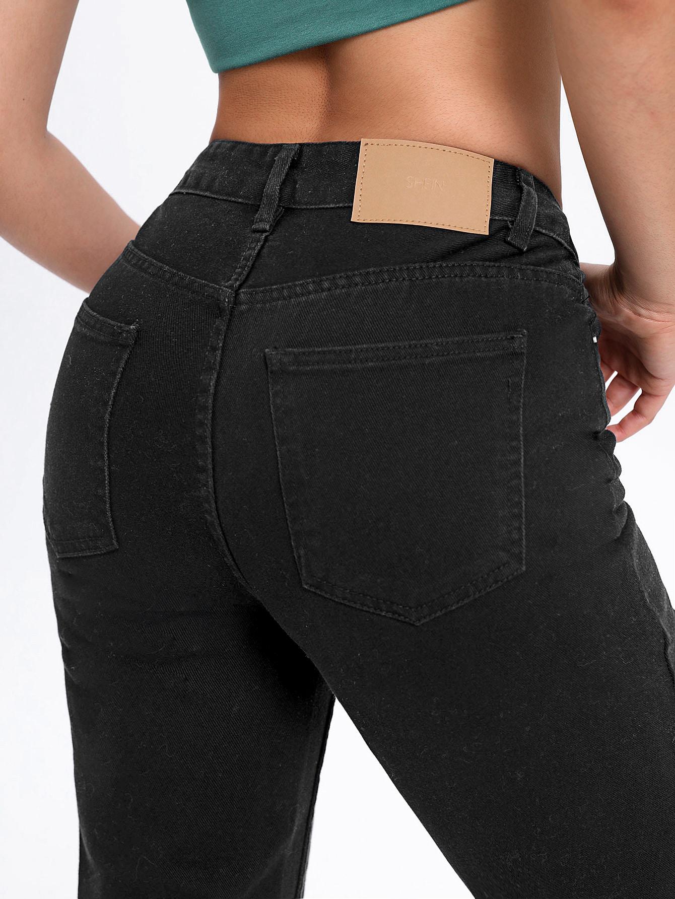 CZARNE SPODNIE MOM JEANS KIESZENIE