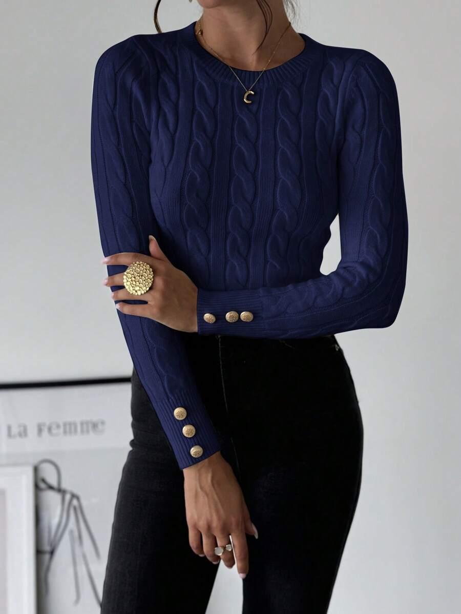granatowy dopasowany sweter splot
