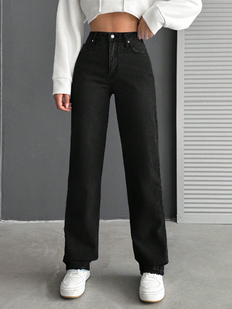 CZARNE PROSTE SPODNIE JEANS